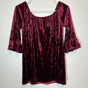 Burgundy Velvet Peplum Blouse Fall Winter Holiday Career XS‎ BEACHLUNCHLOUNGE